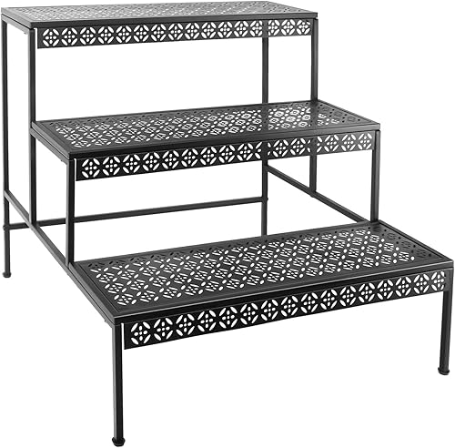 Soporte de metal para plantas de 3 niveles, soporte para macetas de flores, soporte para plantas escalonadas, organizador de almacenamiento al aire