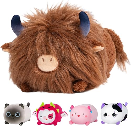 Mewaii Bonita almohada de peluche de vaca de las tierras altas, juguete de peluche Kawaii de vaca de las tierras altas, regalos suaves y esponjosos