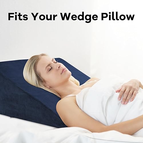 Miniatura 6 de HOMBYS Funda de almohada de terciopelo ultra suave con diseño de cremallera, extraíble y lavable a máquina (azul marino, 25 x 25 x 8 pulgadas)