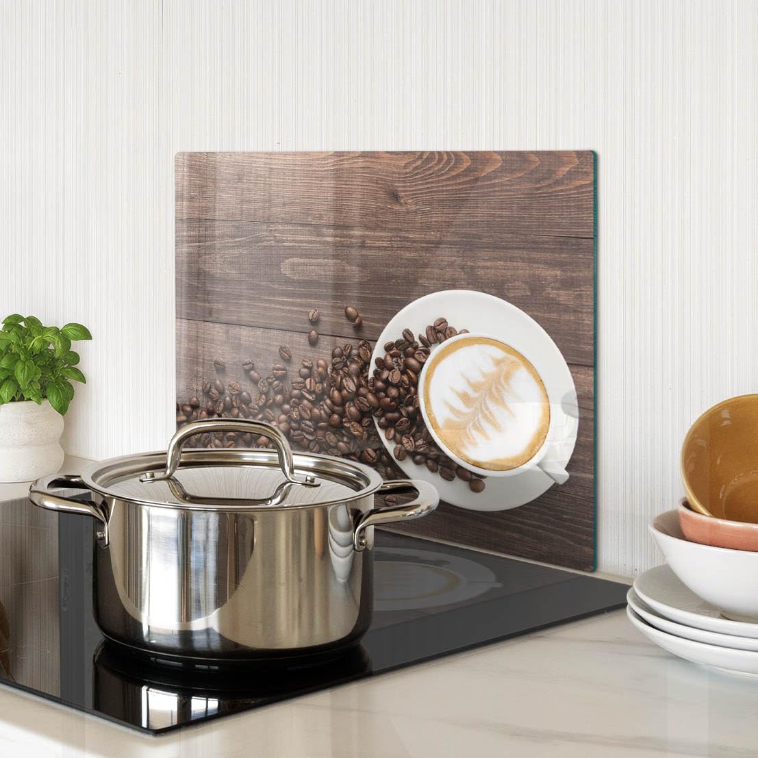 Tagliere e piastra di protezione in vetro 40x30 cm Chicchi di caffè Legno