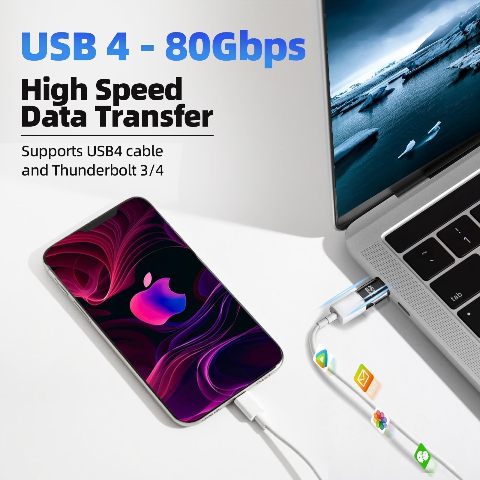 Adattatore Magnetico USB-C - 2 PACK Spinotto Magnetico Tipo C 240W 24 Pin con Velocità di Trasferimento 80 Gbps, Compatibile per iPhone 15/16/17 Pro/Max, iPad, MacBook, Galaxy S24 S23 - Nero
