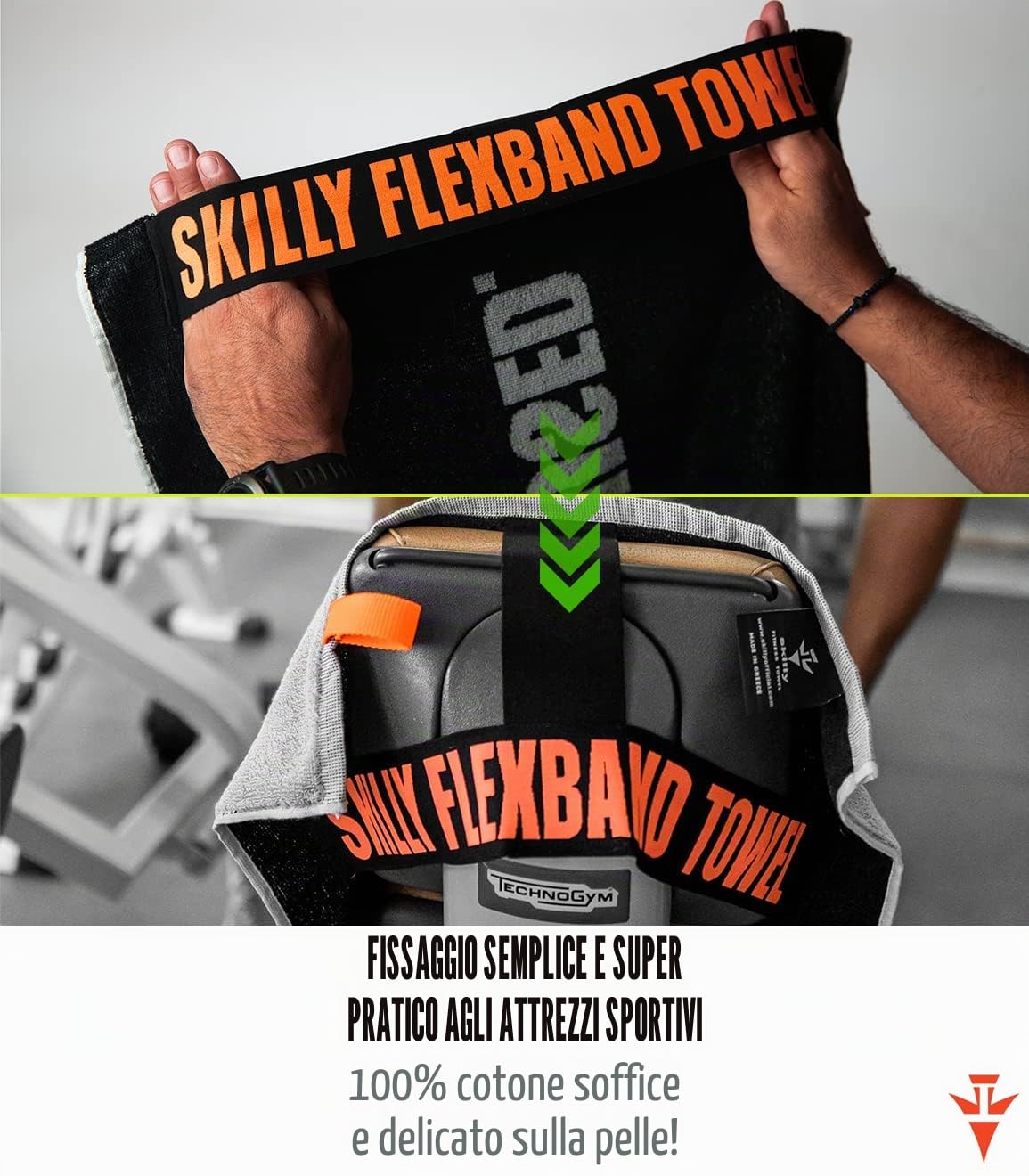 Skilly FBT120 - Asciugamano da Palestra in Cotone XL 120x50cm Con Funzione Anti-scivolo