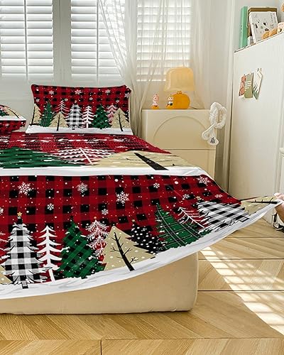 Miniatura 5 de Faldas de cama plisadas envolventes de Navidad para cama King de 78 x 80 pulgadas, sábana decorativa con volantes y falda de cama de 18 pulgadas con