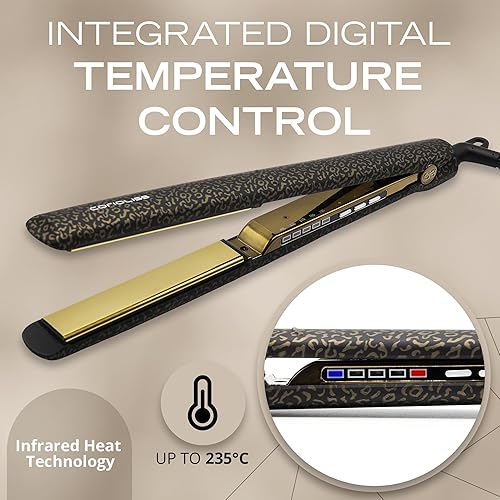 Miniatura 3 de Corioliss C3 Plancha plana profesional para el cabello, placas de titanio, control de temperatura, mujeres (leopardo dorado suave al tacto)