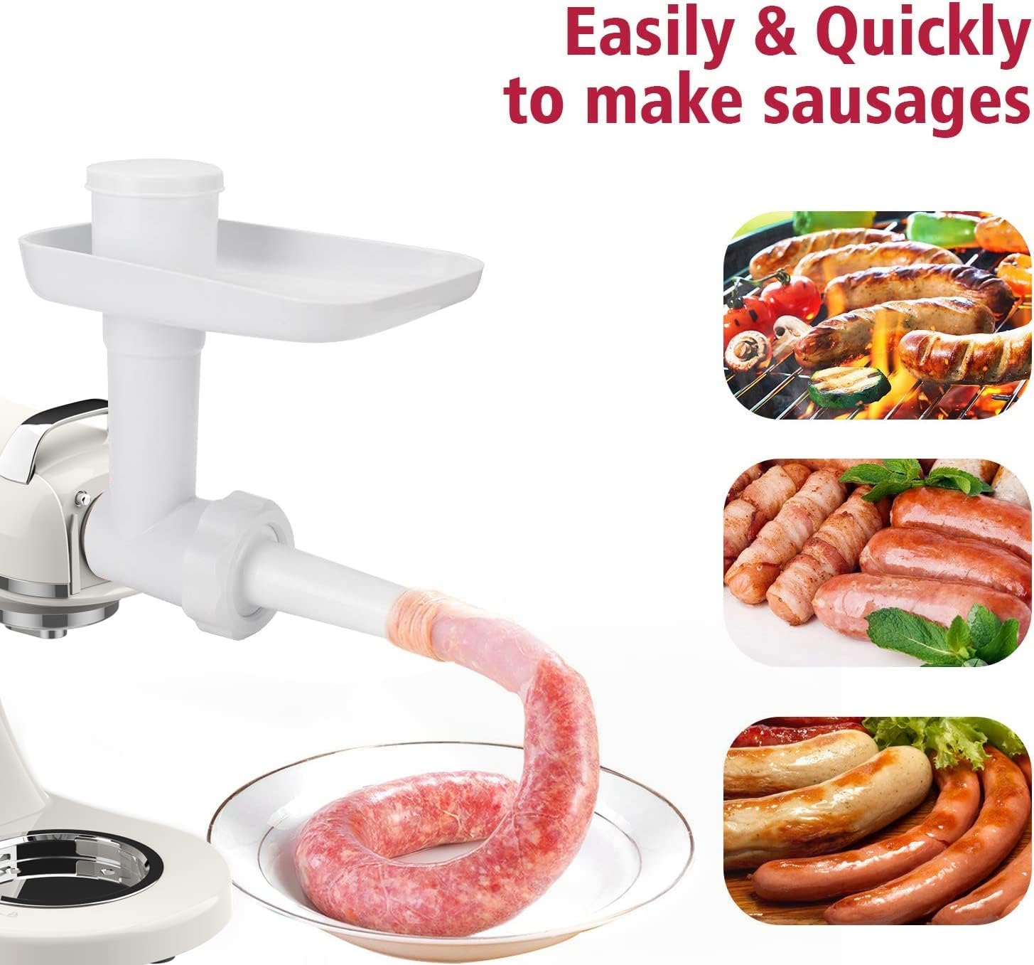 ZACME Electric Meat Grinder Attachments for ZACME Stand Mixer, Food Grinders ZACME Accessories with 3 Grinding Plates|Meat Roller|Sausage Stuffer|Cleaning Brush, Food Processors Dishwasher Safe