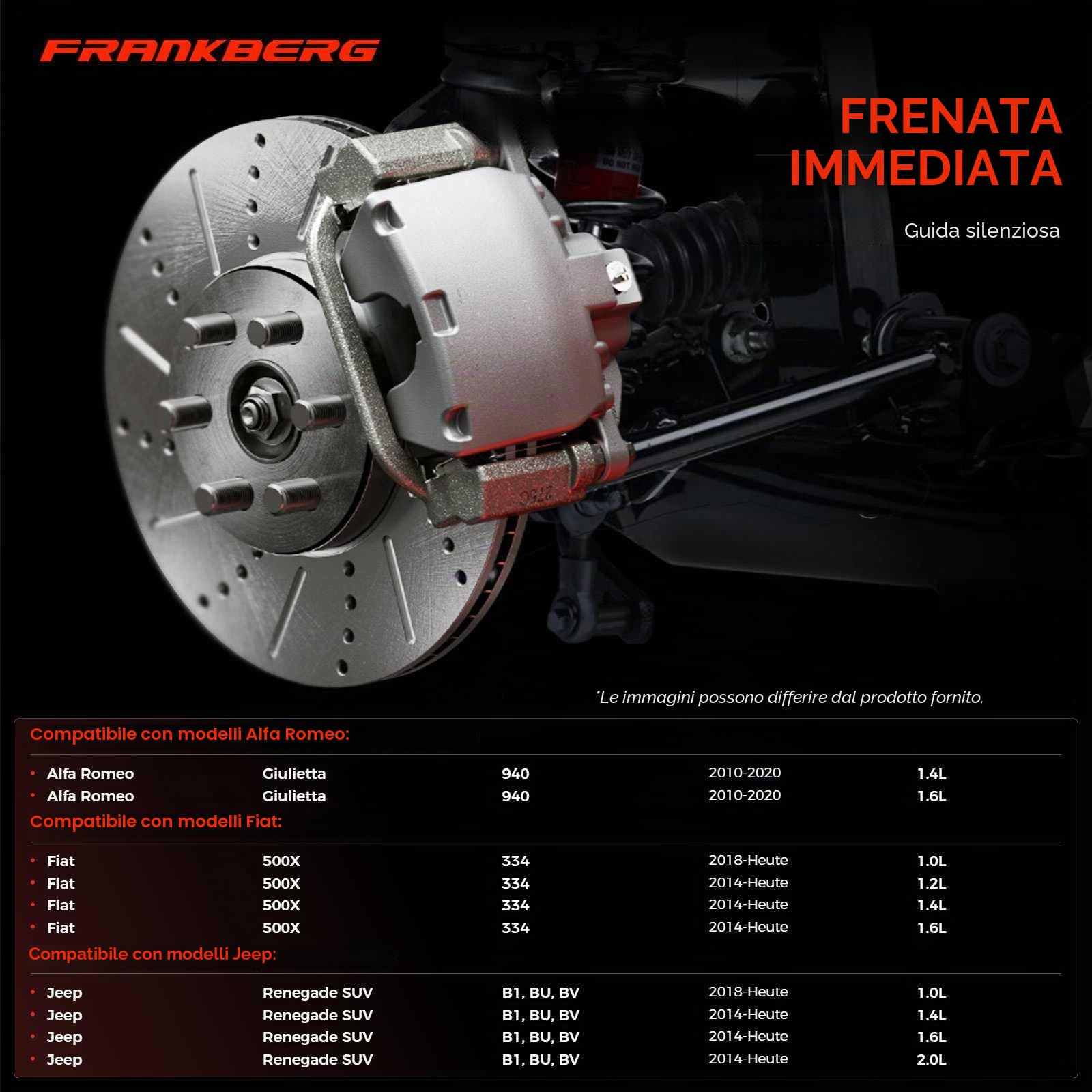 Frankberg 2 dischi freno anteriori ventilati ⌀281mm 51962485 | Compatibile con: 500X 334, Renegade SUV B1 BU BV, Giulietta 940, Giulietta box/hatchback 940