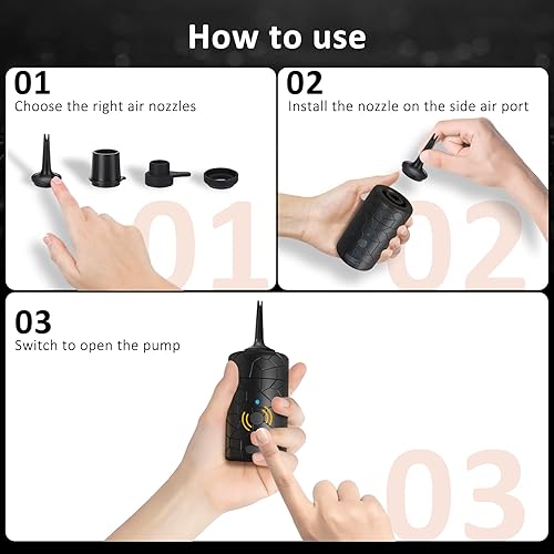 Miniatura 7 de Bomba de aire portátil 2 en 1 Mojimdo 4000 mAh recargable mini bomba de aire para inflables, inflado de 300 lminuto y desinflado de 4.5 kPa para