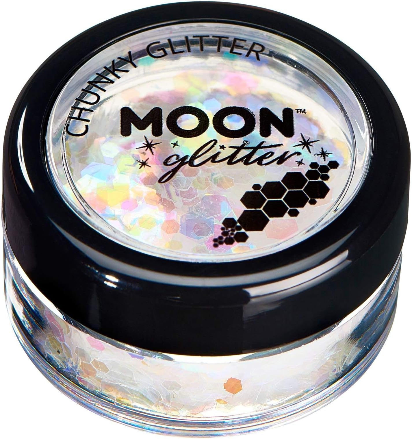 Iridescent Chunky Glitter by Moon Glitter - White - Cosmetic Festival Makeup Glitter for Face, Body, Nails, Hair, Lips - 3g