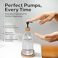 Vista 4 de Clear Glass Dish Soap Dispenser by Brighter Barns - Kitchen Sink Set With Bamboo Tray - Modern Decor and Accessories, Minimalist Neutral Home (Clear)