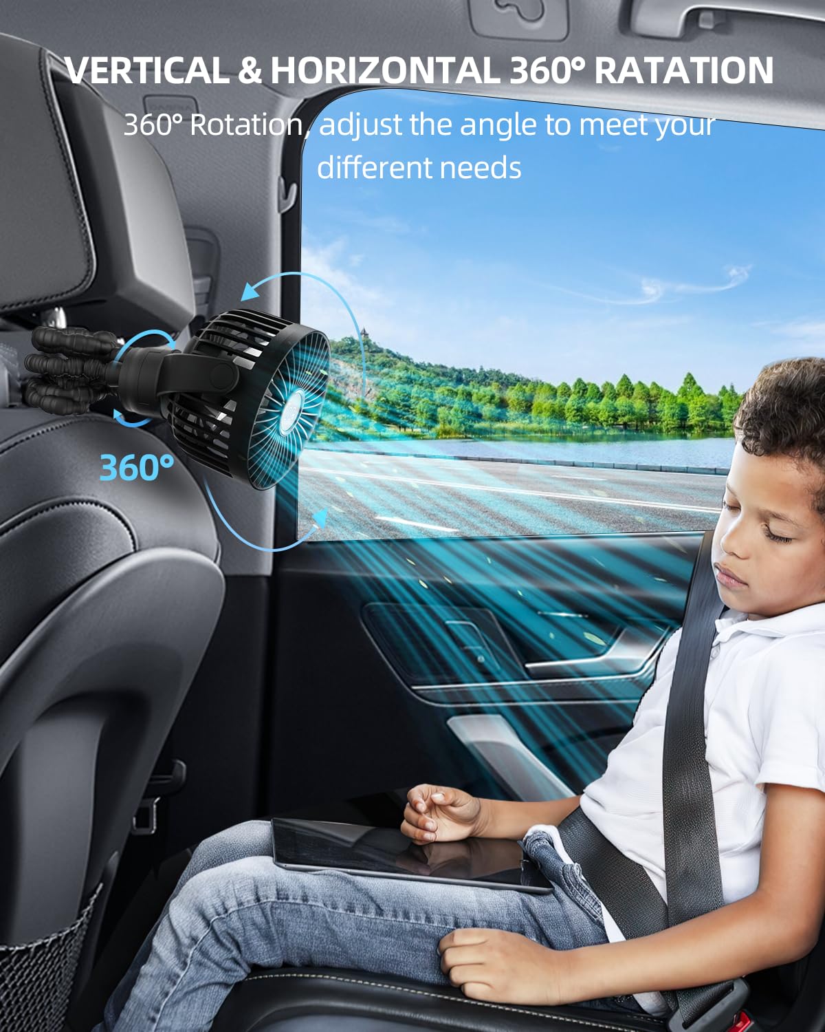 KIDEE Portable Pram Fan, Small Rechargeable Clip On Fan with Digital Display, 2000mAh, 3 Speeds 360° Rotate Mini Cooling Fan for Stroller, Buggy, Car Seat, Crib & Travel — view 6