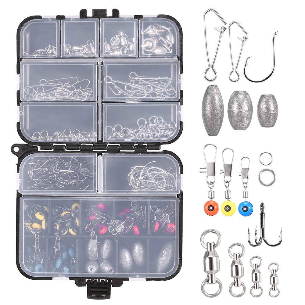 256-teiliges Angelzubehör-Set, Kurbelhaken, Platinengewichte, Wirbel, Druckknöpfe, Anschlüsse, Perlen, Angelgerät-Box-Set