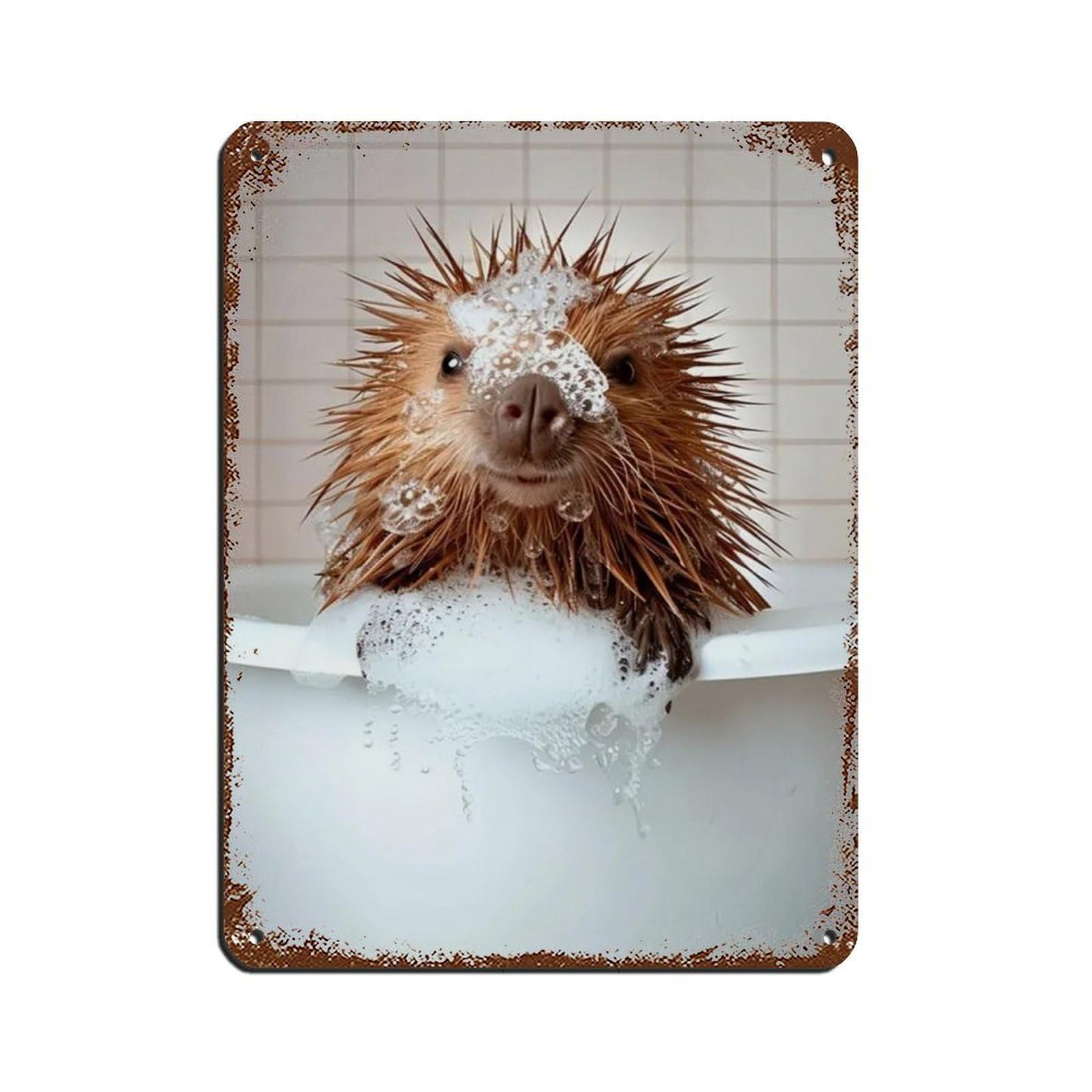 Porcupine in The Bathtub, Funny Bathroom Art Tin Sign Vintage Metal Pub Club Cafe Bar Home Wall Art Decoration Poster Retro 12x16inch(30x40cm)
