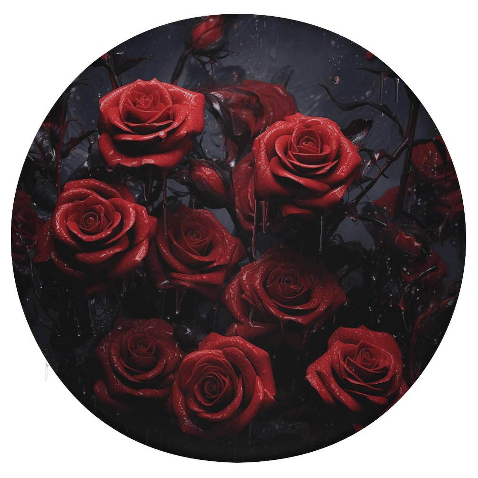 Housse de chaise ronde amovible contre les taches de cuisine motif rose rouge