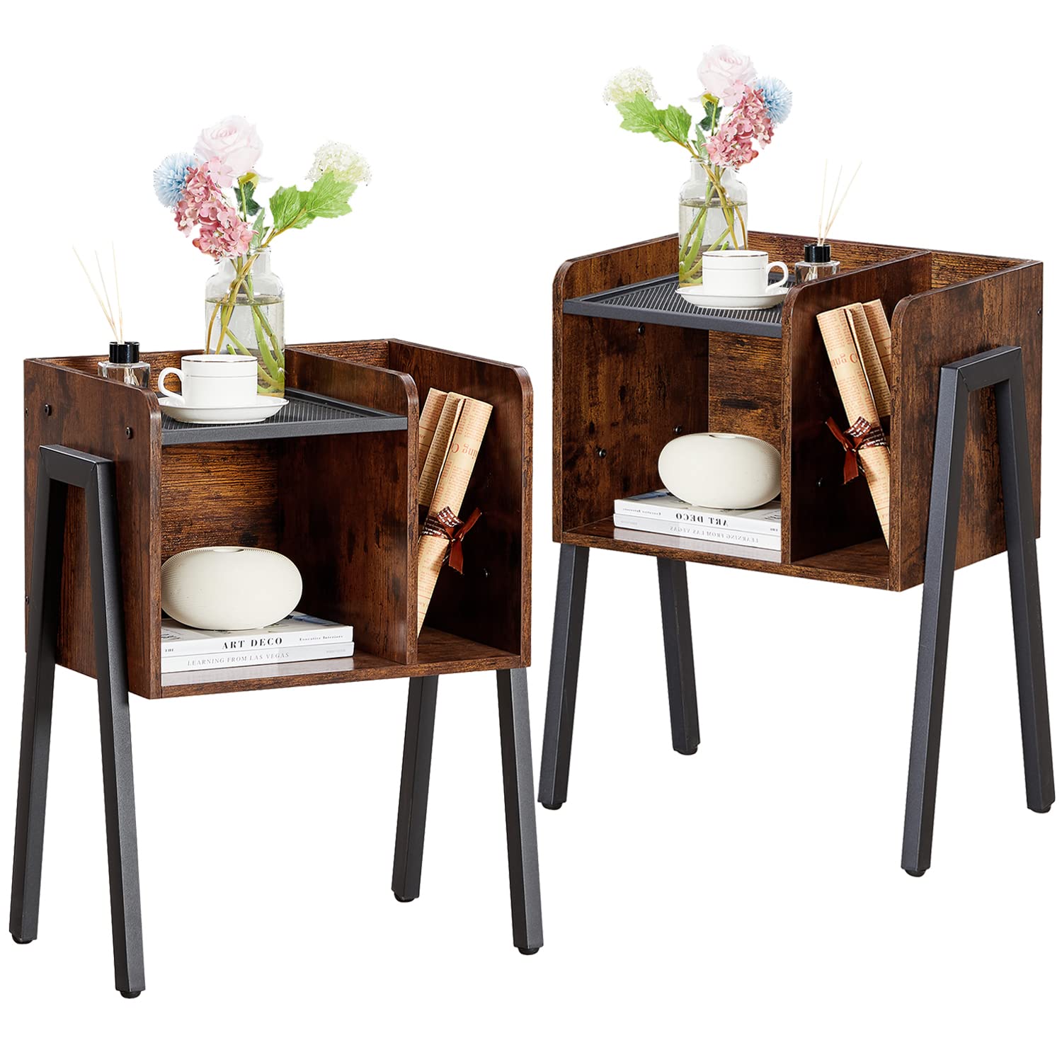 Photo 1 of (PREVIOUSLY OPENED) VECELO Nightstand Industrial Side End Table/Stackable Accent Furniture with 2-Tier Open Storage Compartments for Bedroom, Living Room and Small Spaces, 2 Pack, Brown 2 pack Brown