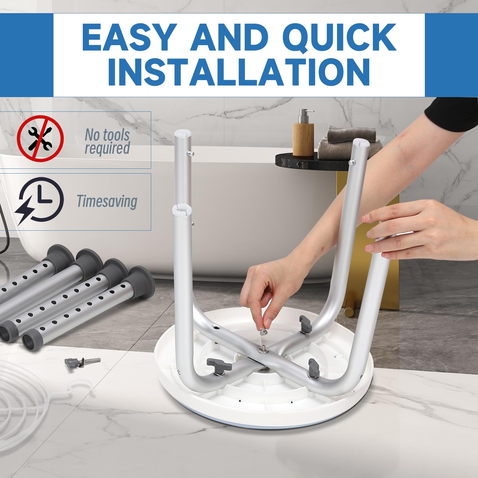Taburete de ducha redondo para ducha interior, asiento giratorio de 360 grados para bañera con estante de almacenamiento, taburete de ducha giratorio ajustable, capacidad de peso de 300 libras,