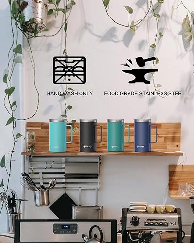 Miniatura 5 de Taza de viaje de 24 onzas con asa y tapa, aislada, taza de café de acero inoxidable, regalo de campamento para hombres y mujeres, mantiene el frío