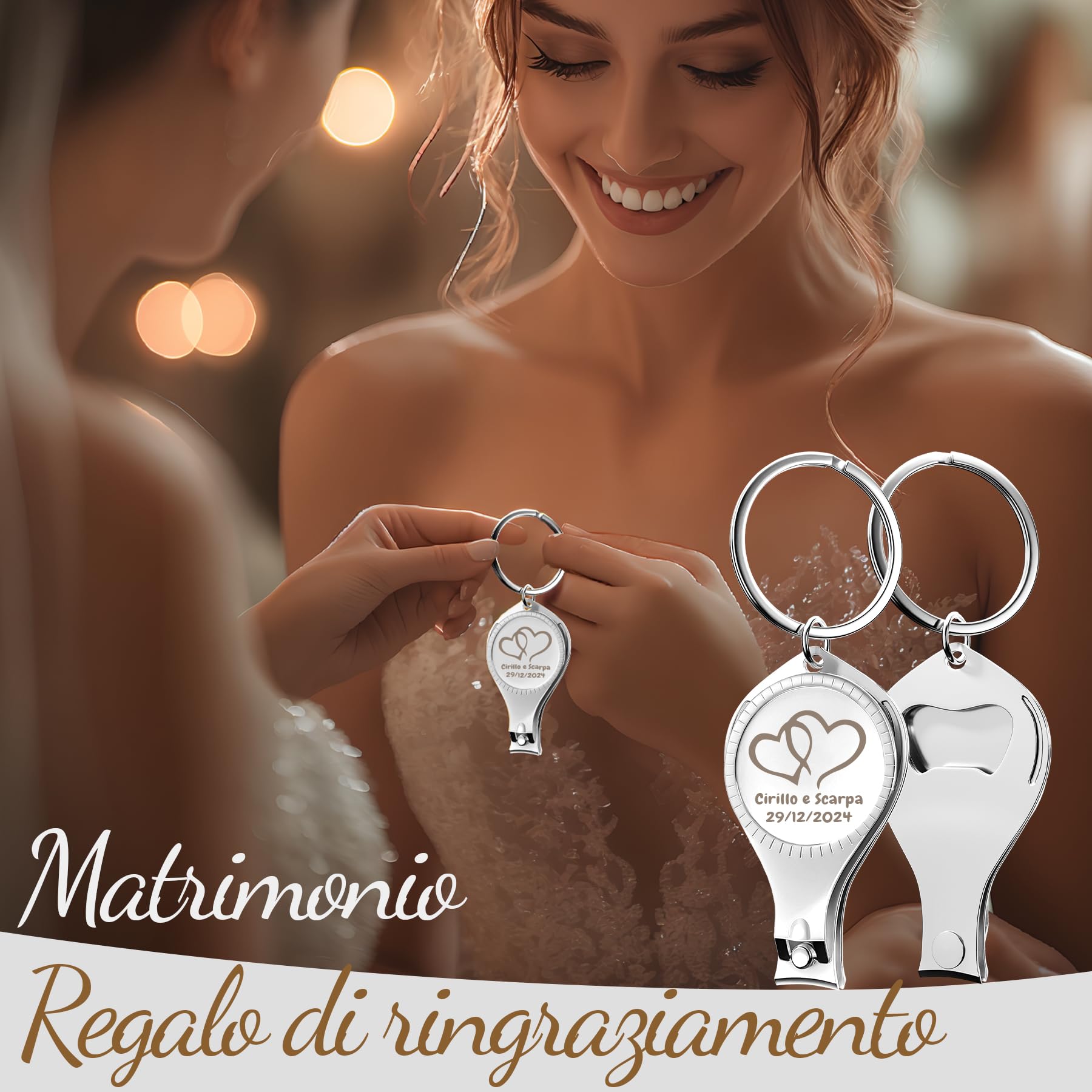 60 pezzi personalizzati 4 in 1 apribottiglie multifunzione, tagliaunghie, bomboniere per matrimoni birrificio, privati personalizzati, argento, regali multiuso per uomo