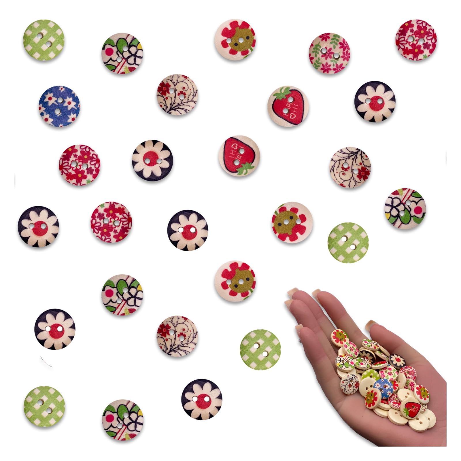 Amazon | ノーブランド品 ボタン 手芸 かわいい ウッド 木製 15mm 100