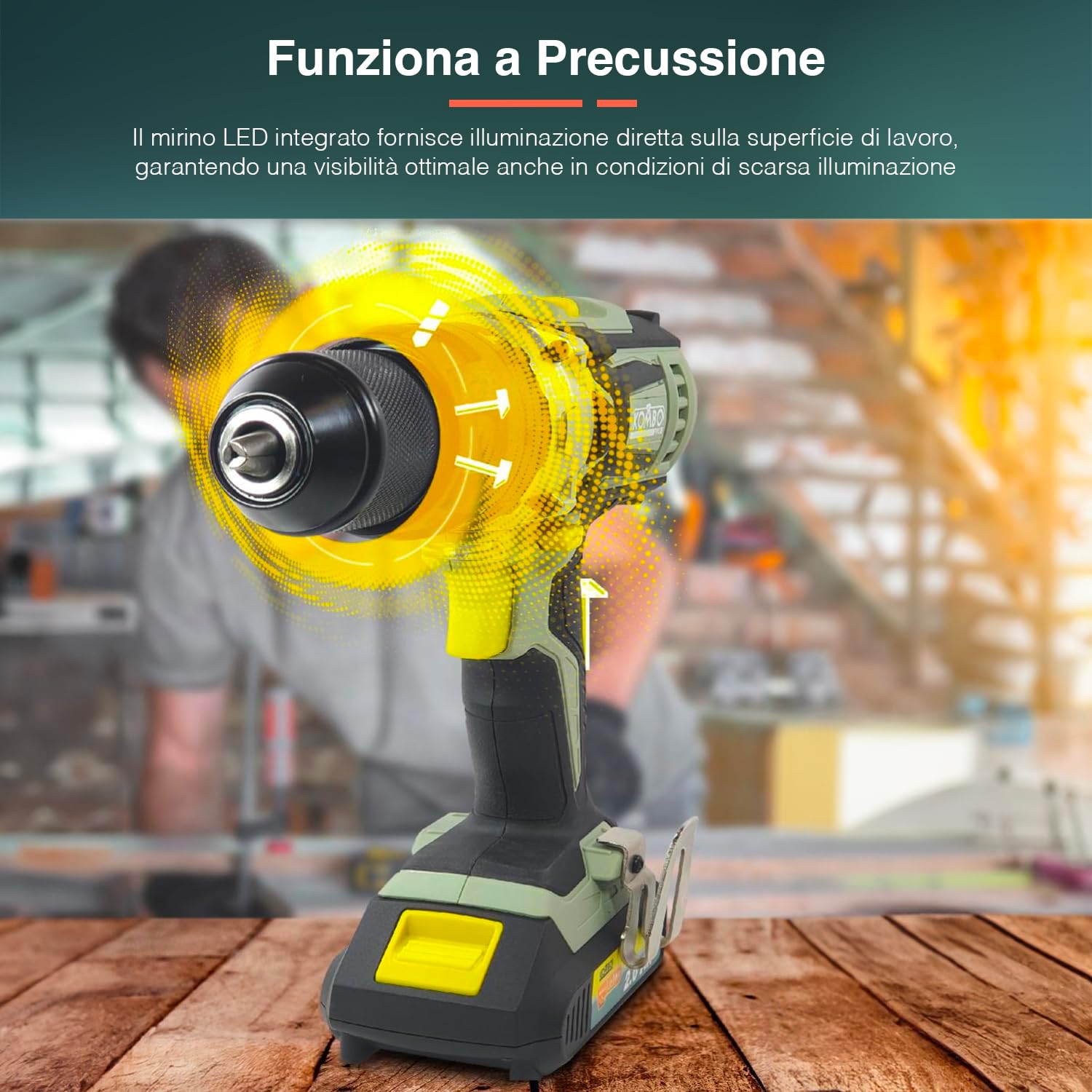 Trapano Avvitatore a Percussione 20V - 2 Velocità Meccaniche, Funzione Percussione, Mandrino Autoserrante 13mm, Ideale per Fai Da Te e Lavori Professionali, senza Batteria