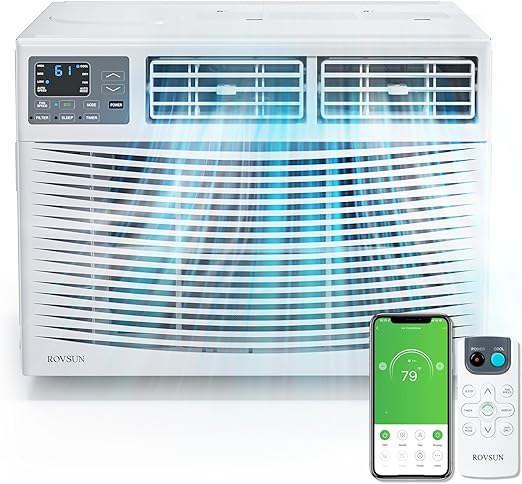 ROVSUN Smart 12000 BTU Window Air Conditioner with WiFi, Energy Saving Window AC Unit with Remote & App Control, Timer Function & Easy Install Kit, for Rooms up to 550 Square Feet, 115V/60Hz, White