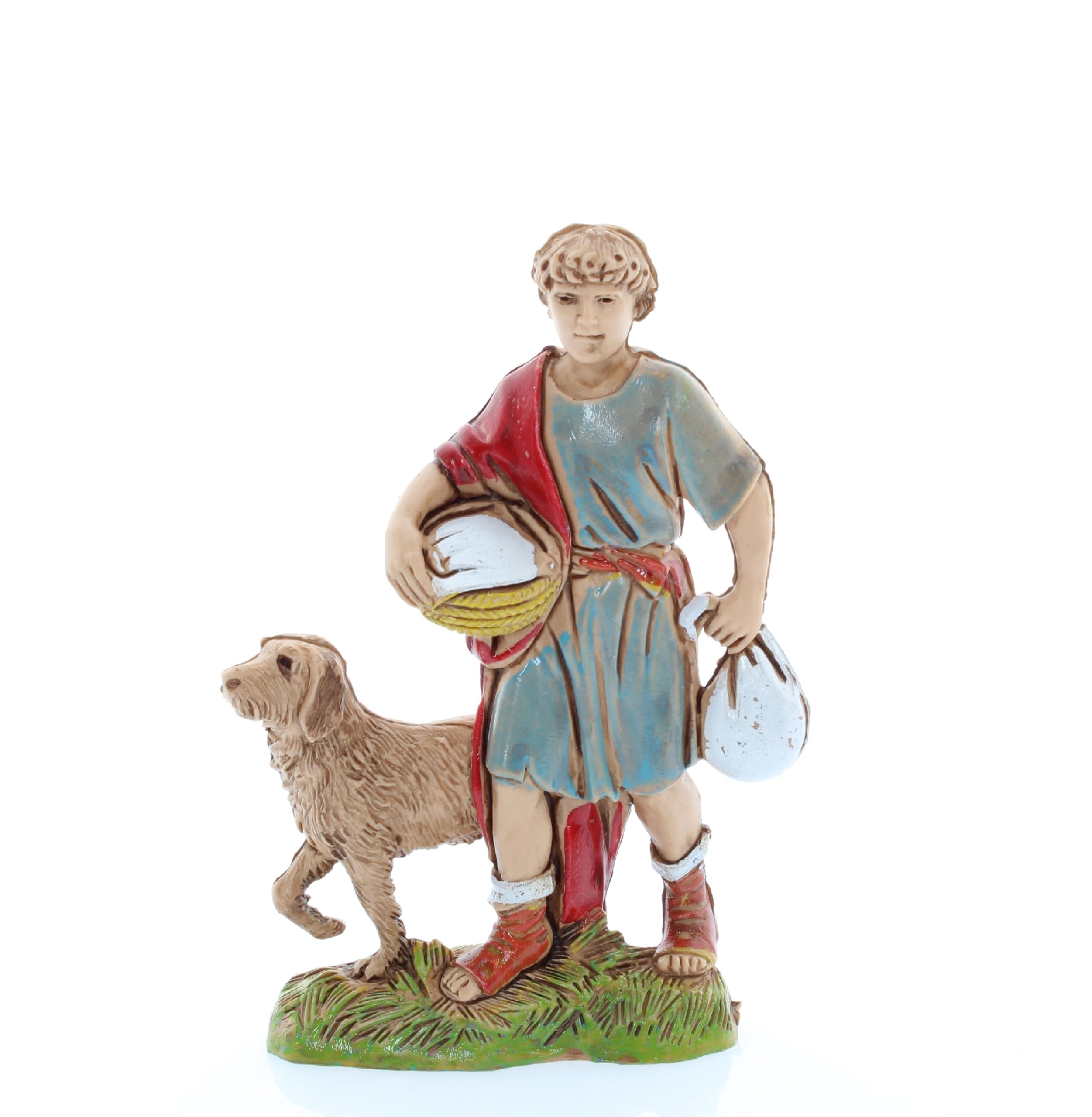 Moranduzzo Man with Dog for Nativity Scene of 4 Inch Scale 1:20 - Unbreakable Nativity Figures - 18th Century Style, Hand-Finished Painting, Official Product, Made in Italy, Sculptor M. Landi