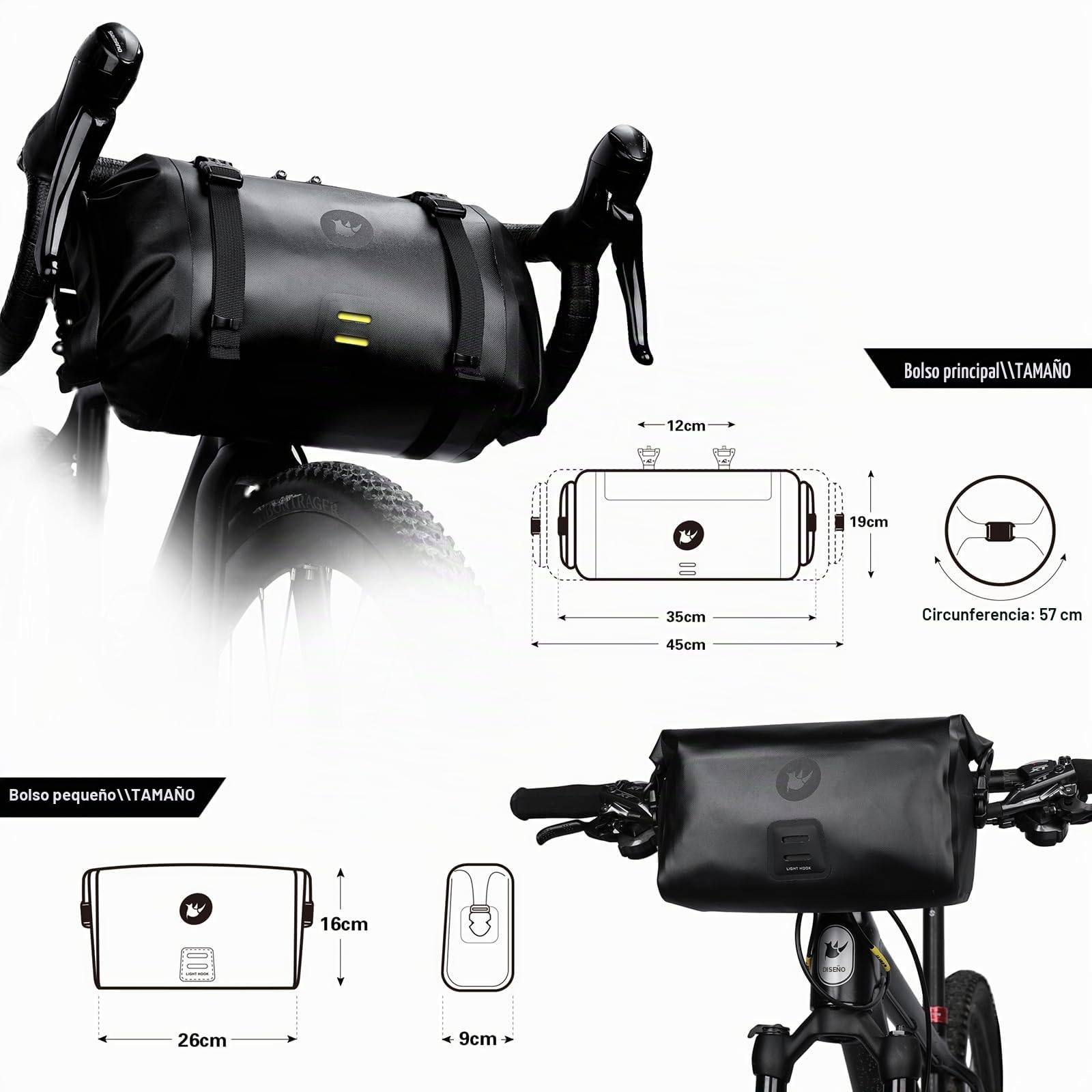 Rhinowalk Juego de 2 bolsas para manillar de bicicleta, resistentes al agua, 12 L, bolsa de hombro