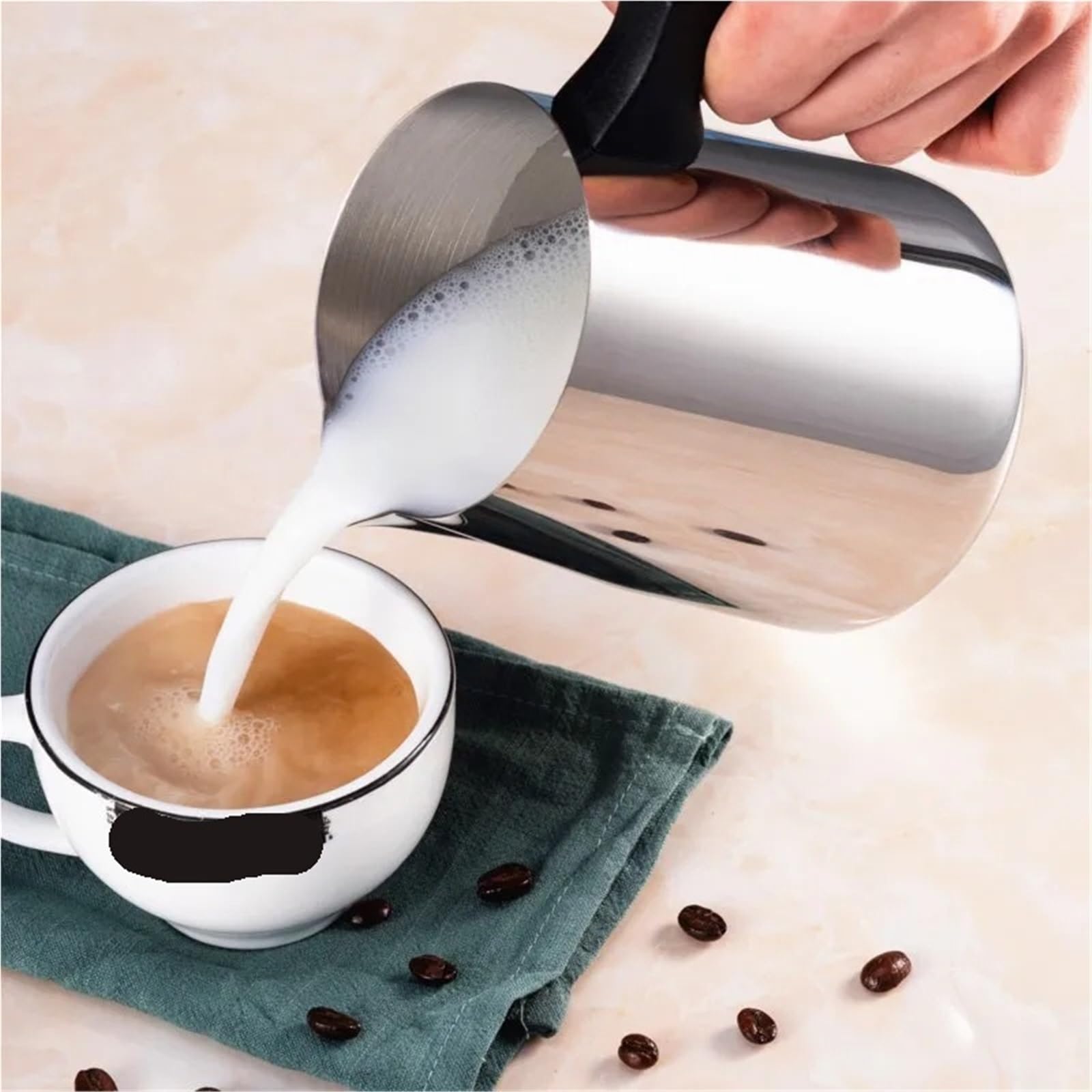 Taza de cera con mango for espuma leche, acero inoxidable, 600/900ml, Espresso artesanal, taza for crema, café en casa, 2 uds Para Espumar(900ml)