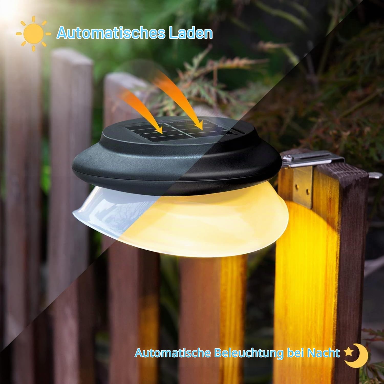 Dachrinnen Solarleuchten für Außen, IP55 Wasserdicht 100LM Solar Gartenbeleuchtung für Zaun, Patio, Gehwege, Hof, Garage, Eave, 6 Stück Warmes Licht