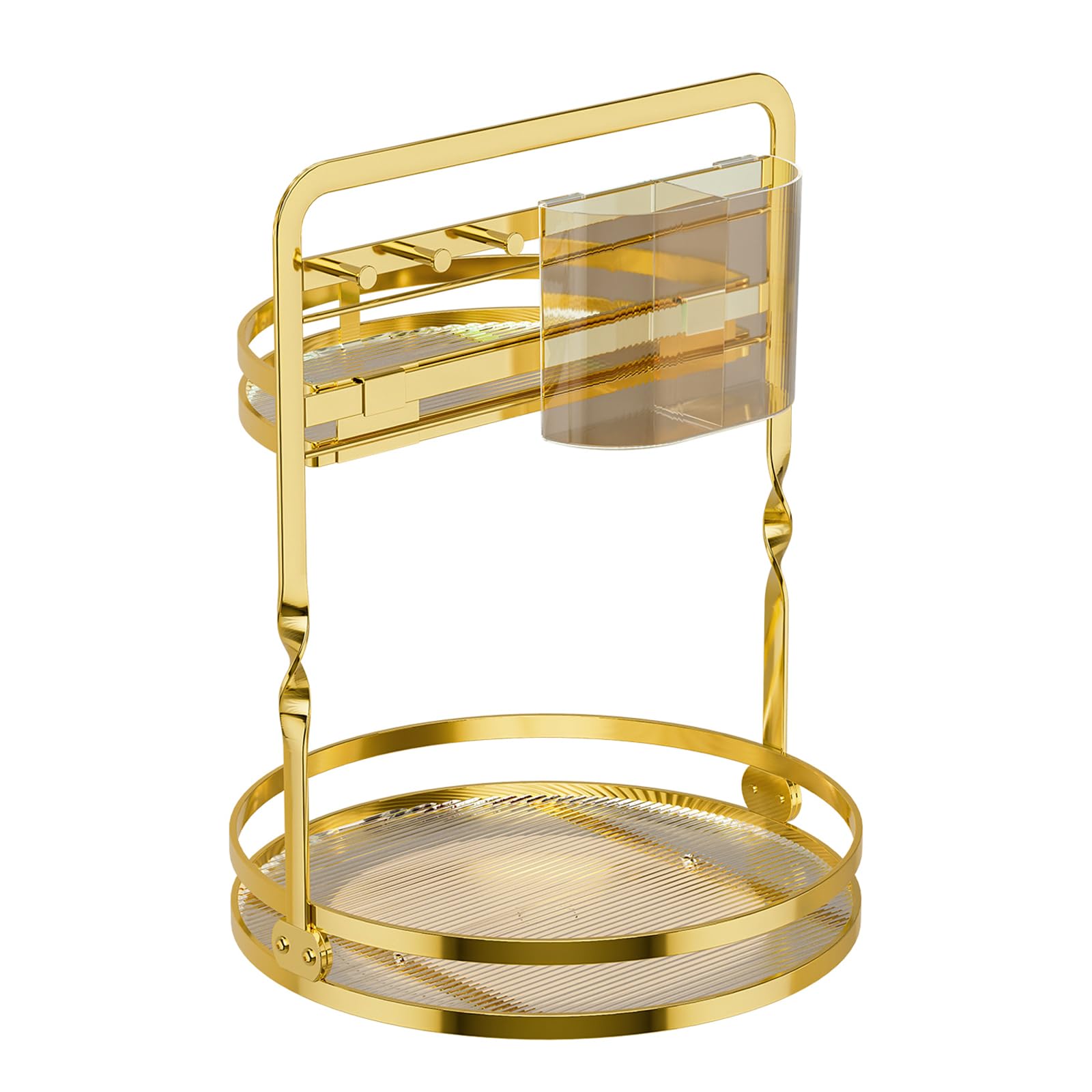 our fave Section Rotating Vanity Tray with Built in Brush Rack and Jewelry Storage for Cosmetics Arrangement Makeup Accessories Storage