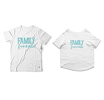 Ruse Twinning Basic Crew Neck Family Favourites Printed Half Sleeves Dog and Unisex Pet Parent Tees Set.Colour-White/Small (Parents)/XL (Dogs)