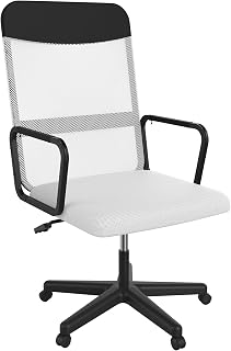 Silla de oficina ergonómica, giratoria 360°, altura regulable, silla de ordenador con reposabrazos de acero y respaldo de malla, color blanco