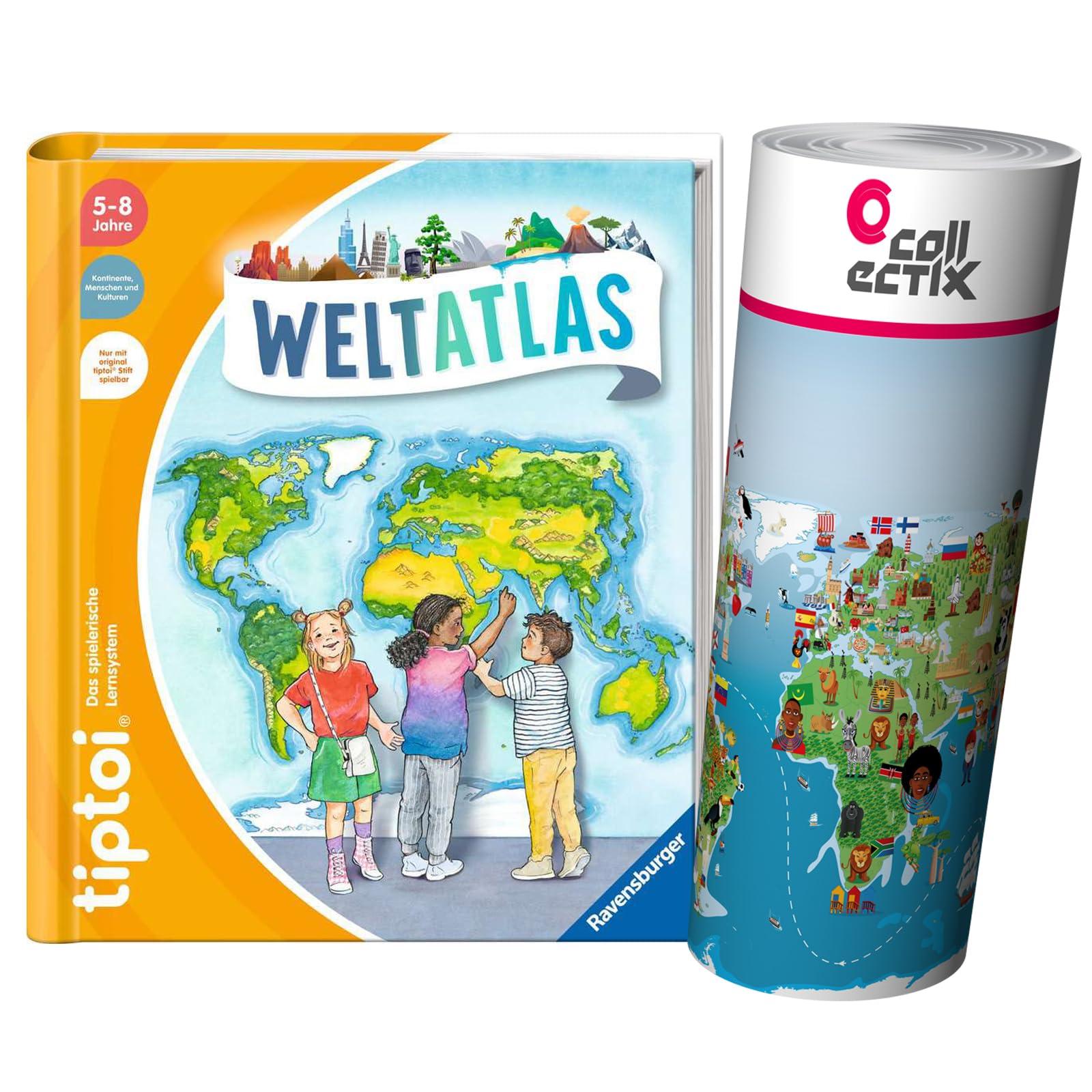 Ravensburger tiptoi ® Atlas/książka | Mój duży atlas świata + dzieci mapa świata - kraje, zwierzęta, kontynenty