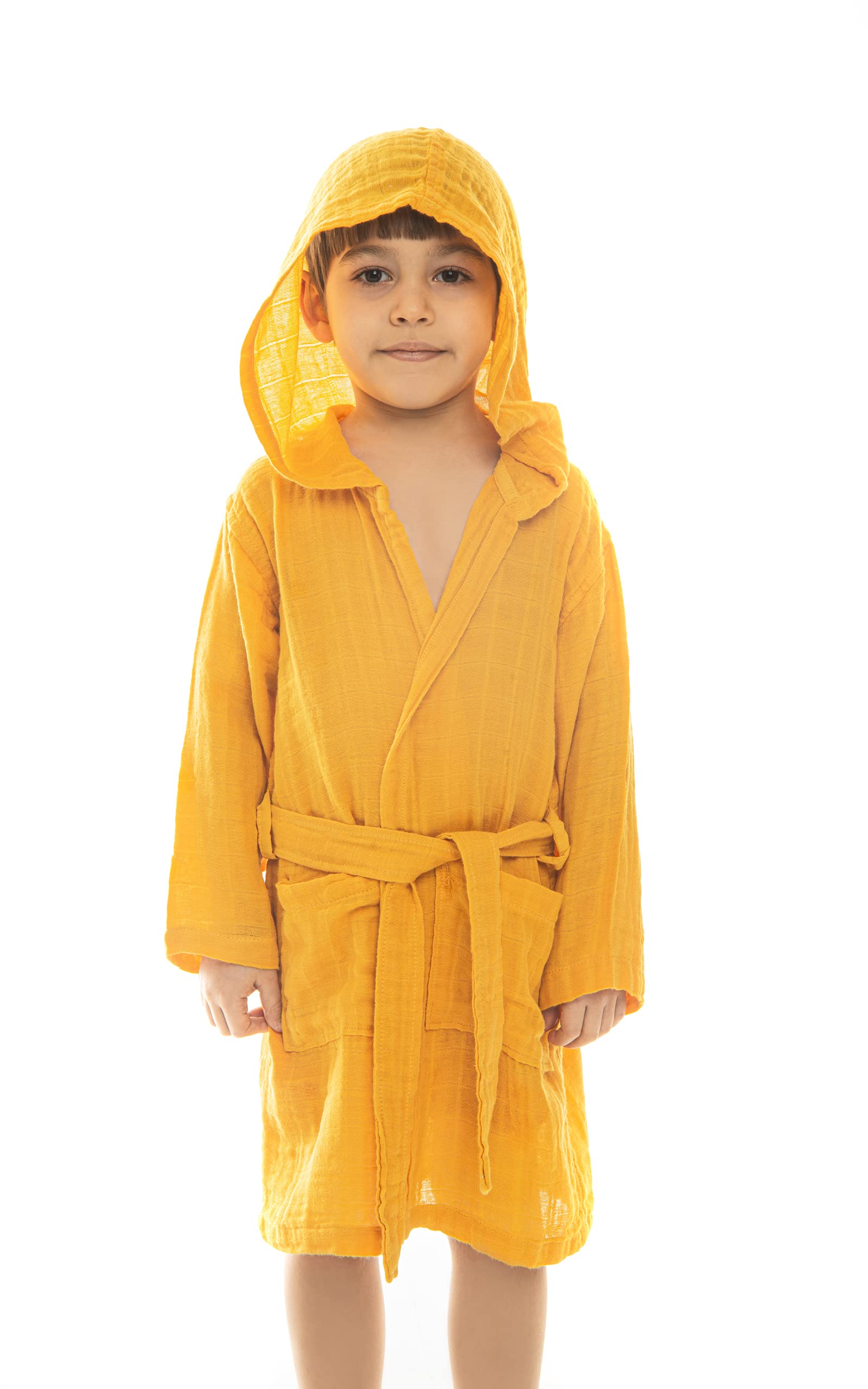 Organic Muslin Kids Hooded Beach Towel - Soft and Breahtable Pool Towel Cover-Up Toddlers - Gifts for Babies and Infants (3-4 Years, Yellow)