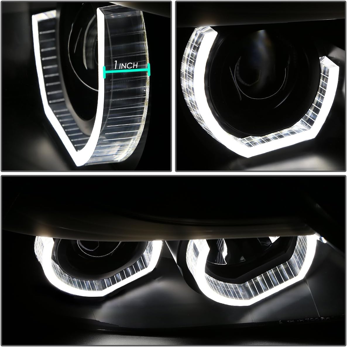 Auto Dynasty LED Halo Headlights Assembly Compatible with 2009-2012 BMW E90 320i 323i 325i 4-Dr Sedan, Left and Right Side, 3D Dual Crystal U-Halo, Projector Low Beam, LED Turn Signal, Black Housing