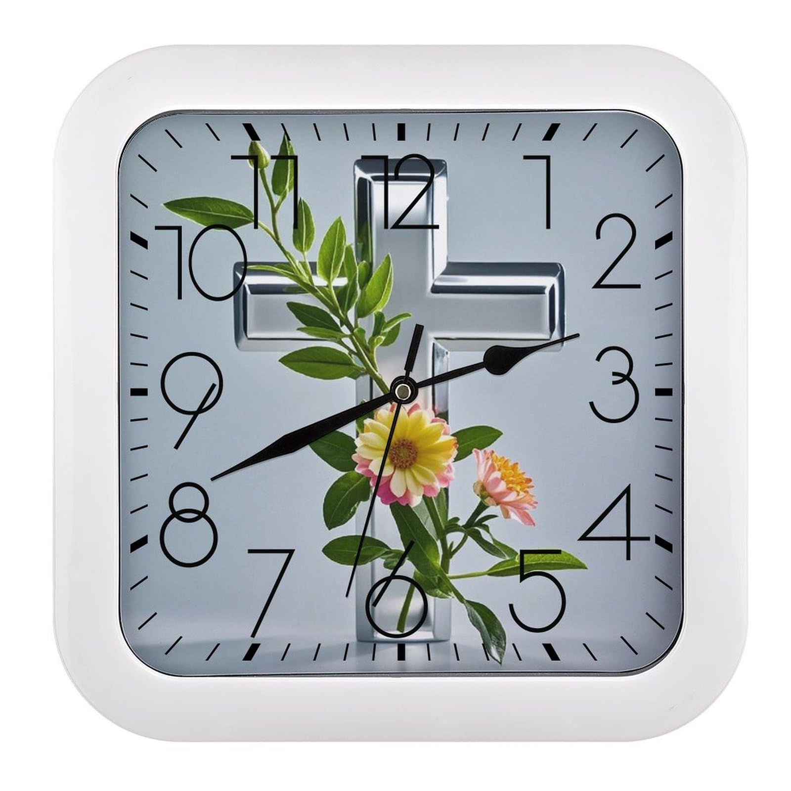 Horloge murale carrée branches de fleurs style moderne