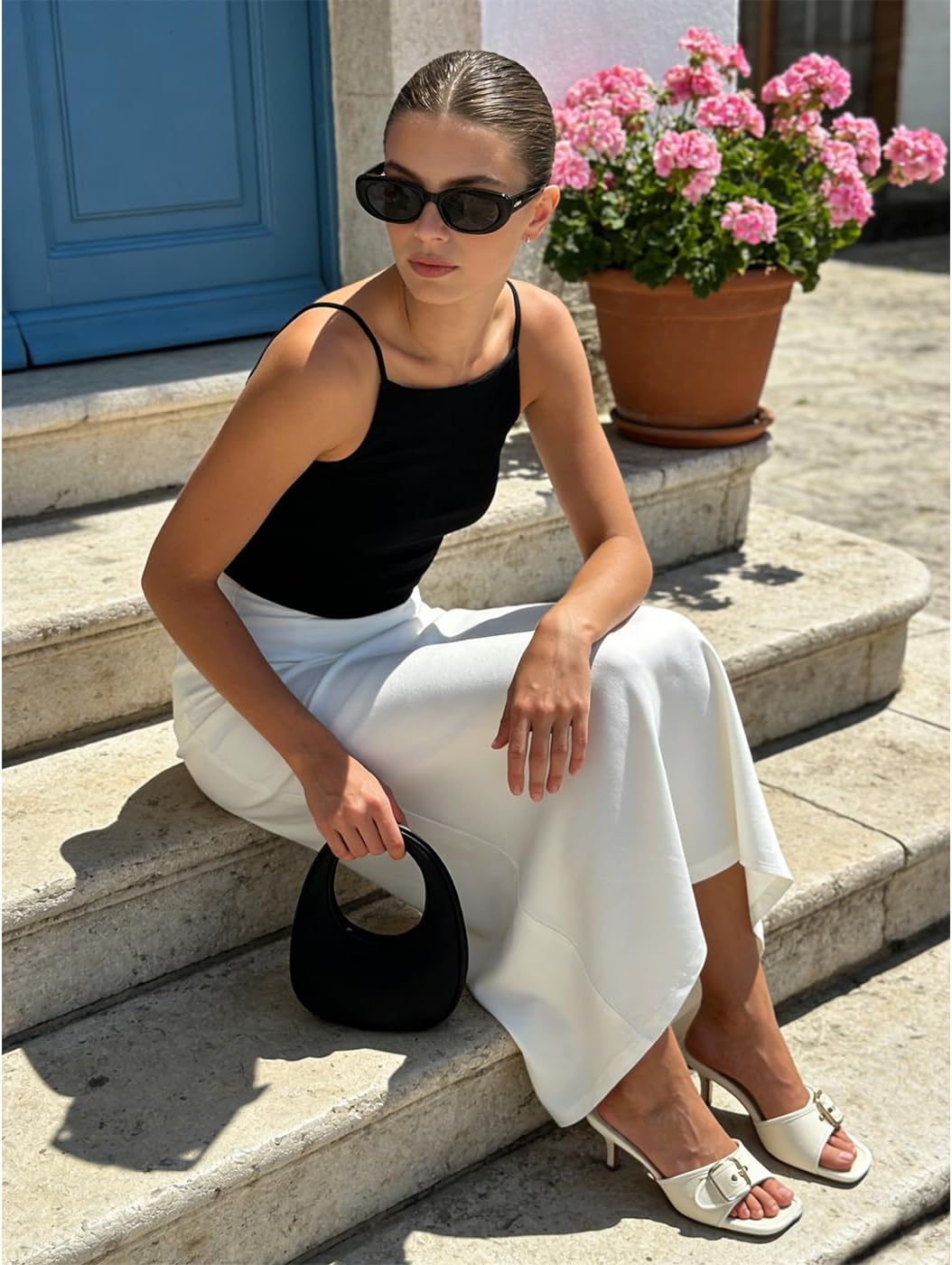 Dsevht Black Kitten Heel Sandals Stiletto Low Heels Slip On Slides Mule Sandal Square Open Toe Dress Shoes for Women - Image 3