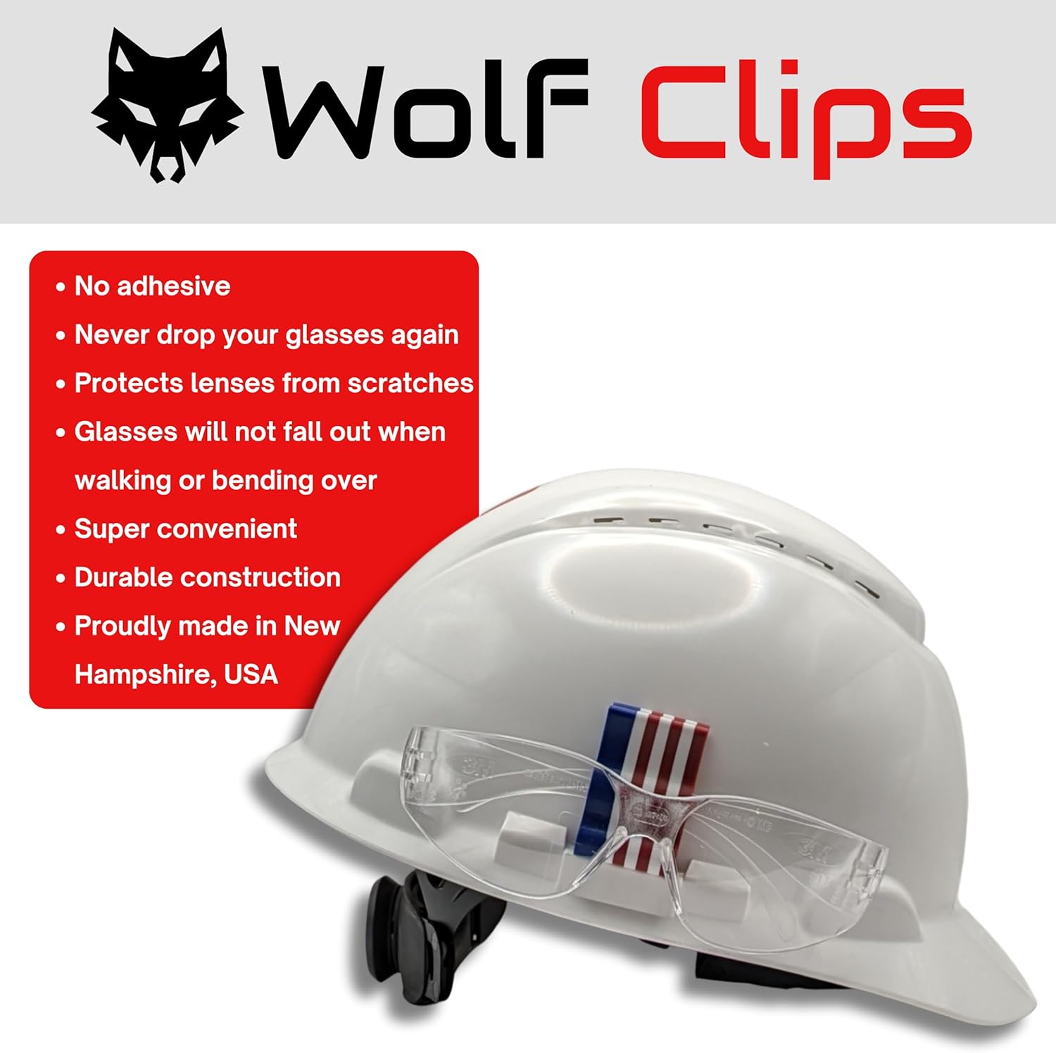 Hard Hat Clip Collection - Safety Glasses - Red, White & Blue