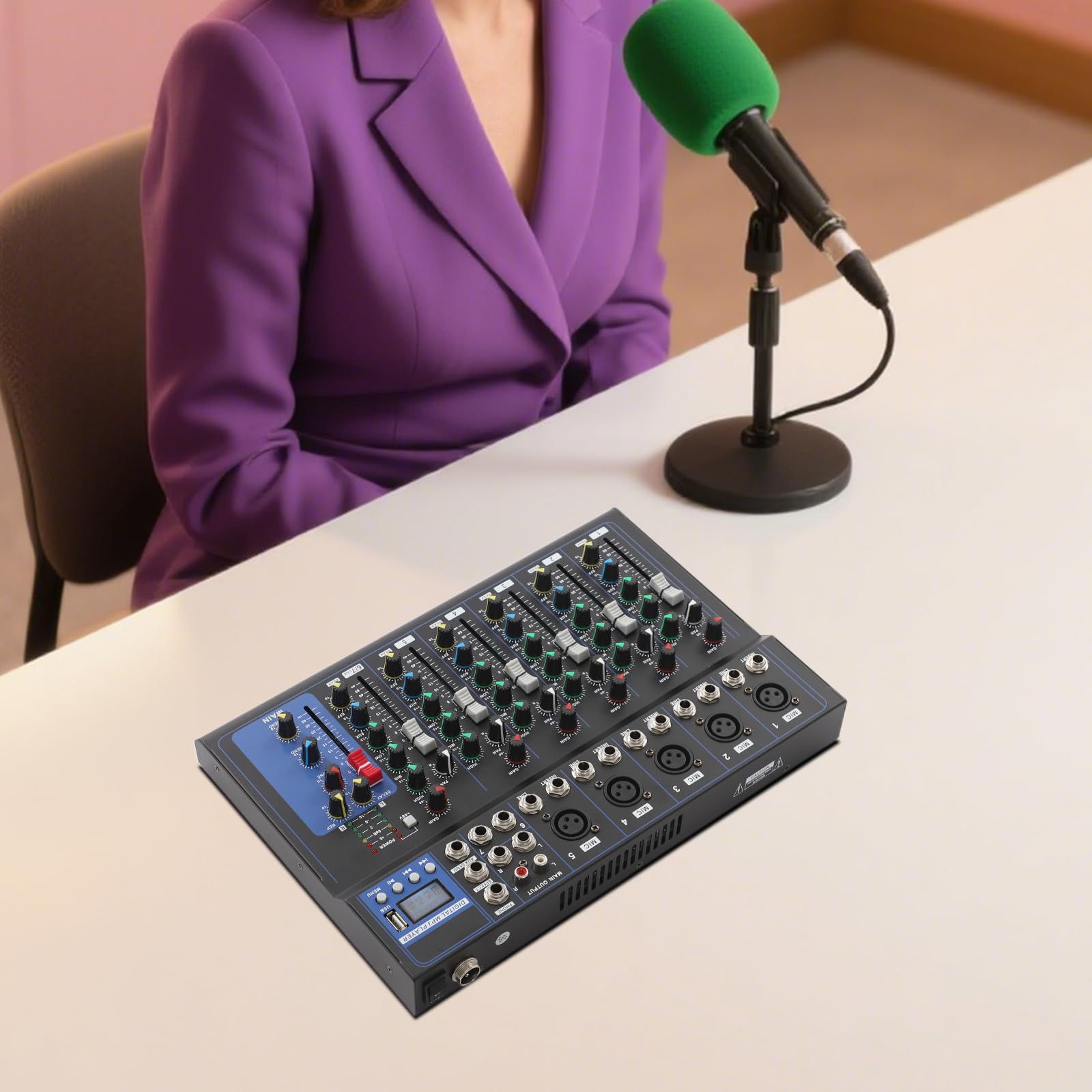 Mesa de mezclas, mezclador de audio de 7 canales, controlador de DJ, mesa de mezclas DJ con seis estilos de música integrados, ecualizador estéreo para la grabación de aplicaciones de música de