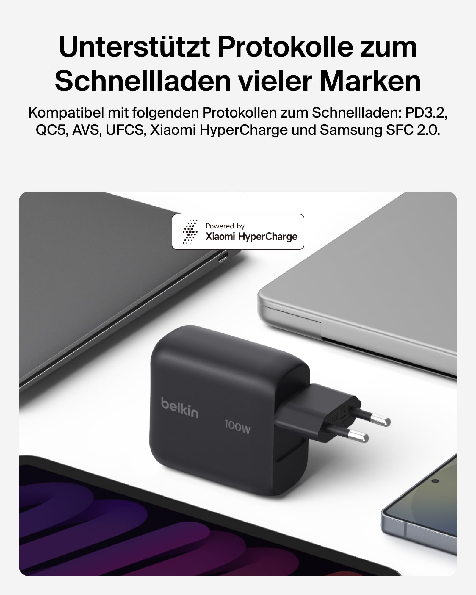 Belkin BoostCharge USB C Ladegerät, 100W, Kompaktes GaN Schnellladegerät mit Einklappbarem Stecker, Netzteil für iPhone 17, Samsung Galaxy S26, Pixel 10, AirPods, Tablet, MacBook, Chromebook – Schwarz