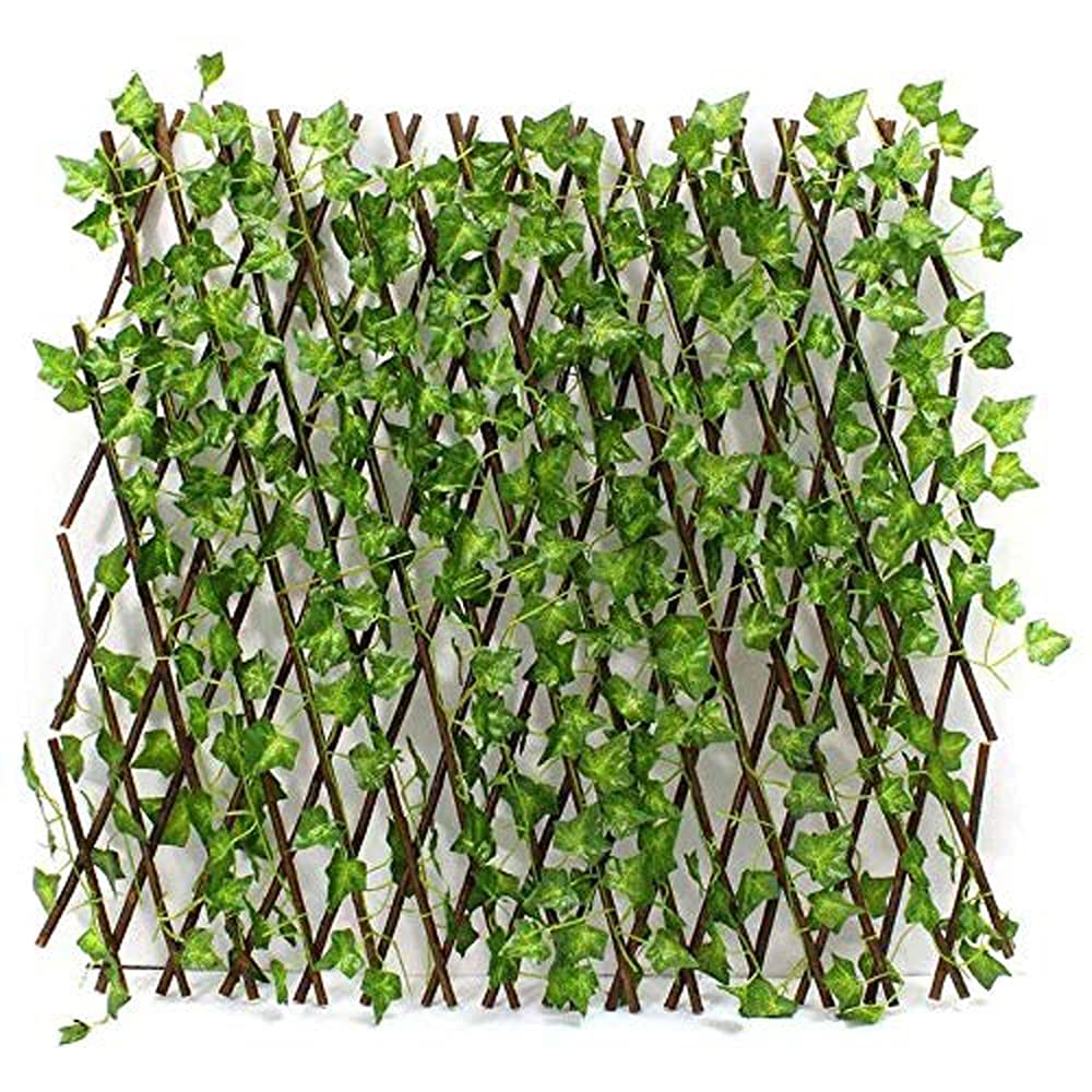 LINGWEI Bamboo Wooden Fence with Artificial Plants Green Ivy Leaves Expandable Wicker for Home Garden Wall Decoration. (Style-1)