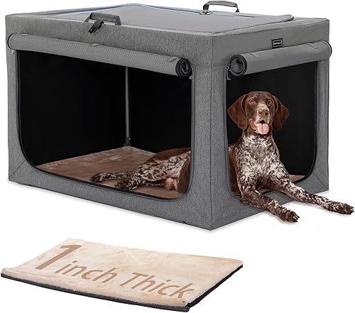 Miniatura 8 de Petsfit Jaula portátil para perros, cubierta de tela ajustable por tubo de hierro en espiral, a prueba de masticar, fortalece la costura, plegable,