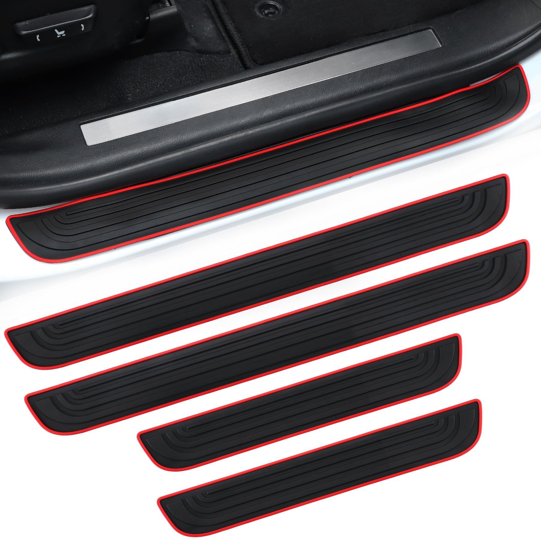 ONEMAJI 4Pcs Auto Door Sill Protector Strips for Nissan Frontier II Crew Cab (D40) 2005-2009, Vehicle Step Scuff Plate Guards Car Entry Edge Protection Accessories,Red