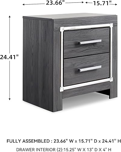 Miniatura 3 de Signature Design by Ashley Lodanna Modern Glam - Mesita de noche con 2 cajones con opciones de carga USB e inalámbrica, 24.41 pulgadas de alto,