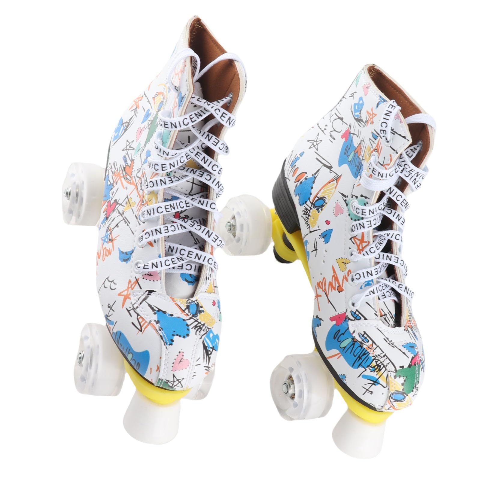 Hidyliu Patins à roulettes à 4 Roues aux Couleurs Vives et Respirants pour S'amuser en Intérieur et en Extérieur, Enfants et Adultes, Graffiti Blanc, Paquet de 2
