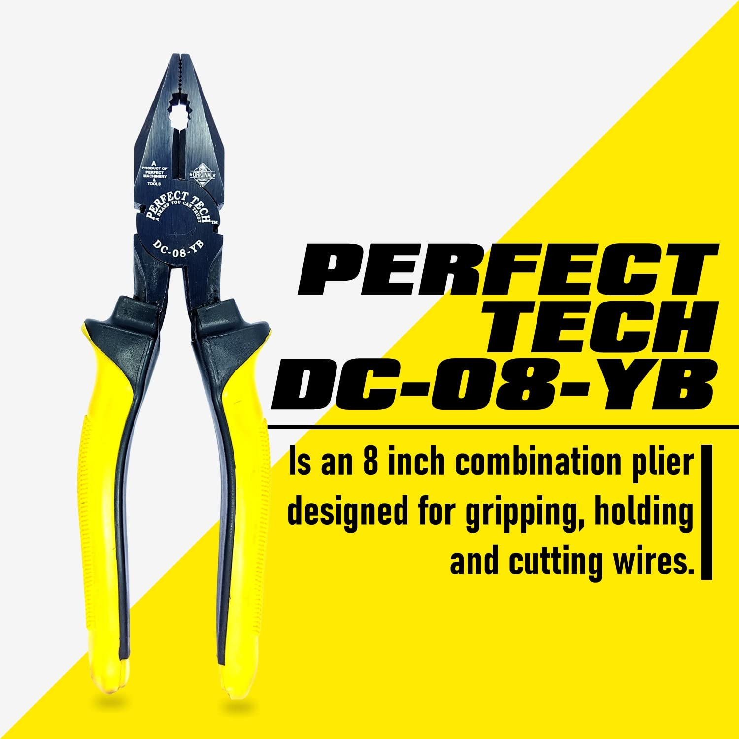 PERFECT TECH Combination Cutting Plier Set 2 Pcs | Anti Slip Grip | Spanner Cutting | Plier Tool Kit | Pliers original | 205MM/ 8 Inch | Phosphate Finishing | Sturdy Steel Insulated Lineman 2