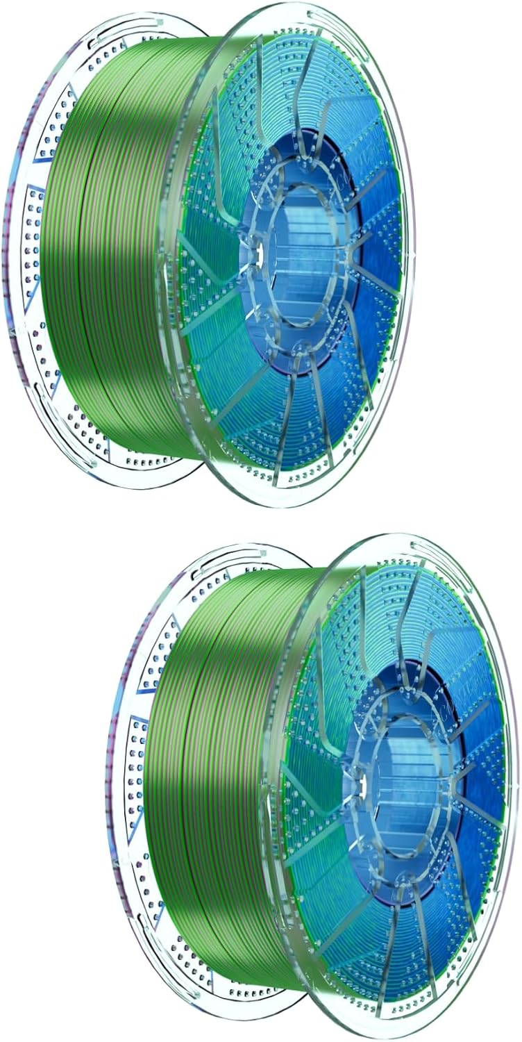 Chitu Systems Conjure Silk Dual Color PLA Christmas 3D Printer Filament, Reusable Spool Compatible with Bambulab Refill Filament,1.75mm Red Blue Green Tri-Color Filament,2kg Bundle