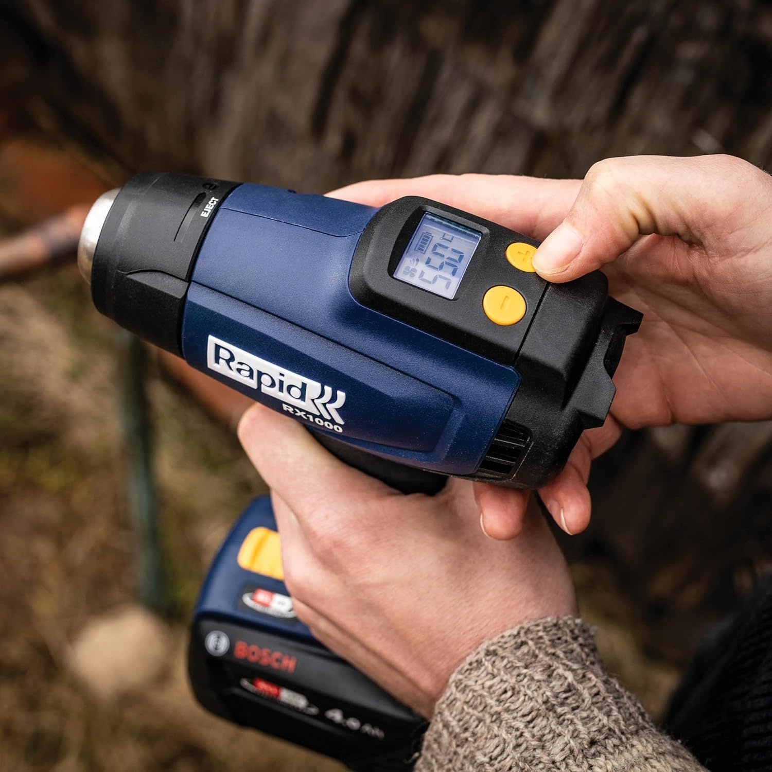 Rapid RX1000 Akku-Heißluftpistole 18V – Kabelloses Heißluftgebläse mit LCD-Display und Temperaturregelung bis 550°C – Ohne Akku und Ladegerät – Kompatibel mit POWER FOR ALL