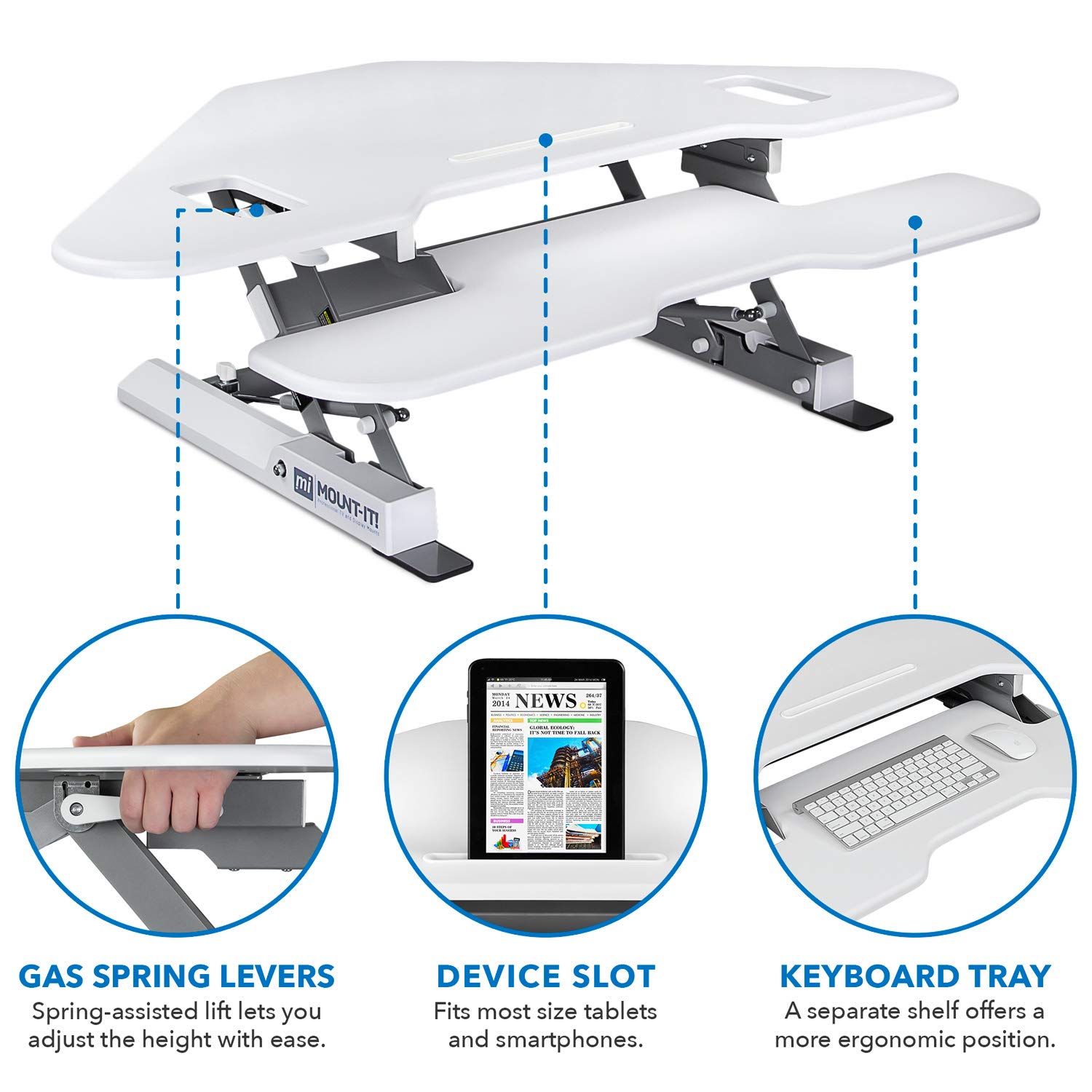MountIt! White Corner Standing Desk Converter Height Adjustable 48