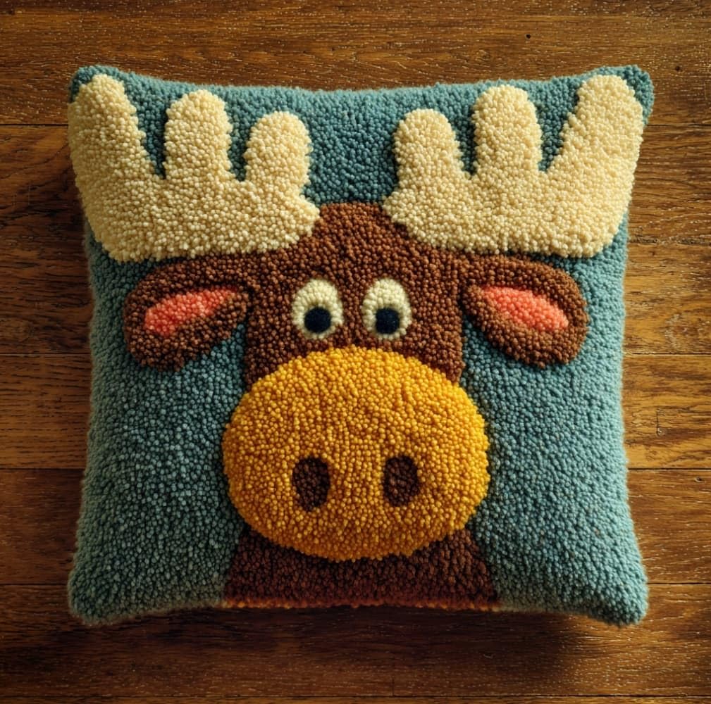 WallustrioaW Latch Hook Cushion Kits for Adults,Cartoon Moose