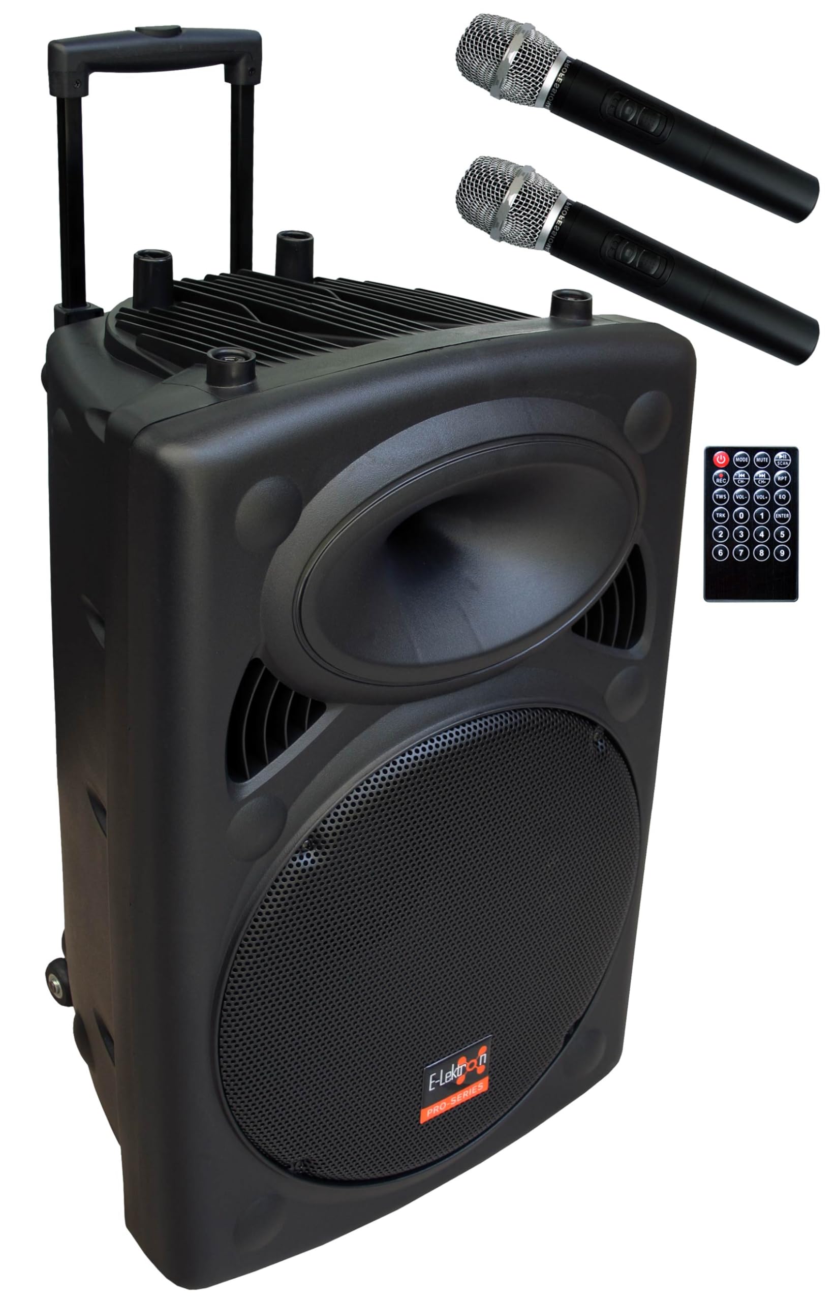 E-Lektron EL38-M MK-III 900W Mobile PA Sound Anlage Partybox Bluetooth Lautsprecher Groß Akku-MP3-USB-SD-FM inkl. 2 UHF Funkmikrofone und Fernbedienung Soundsystem - Mobile Musikbox MP3
